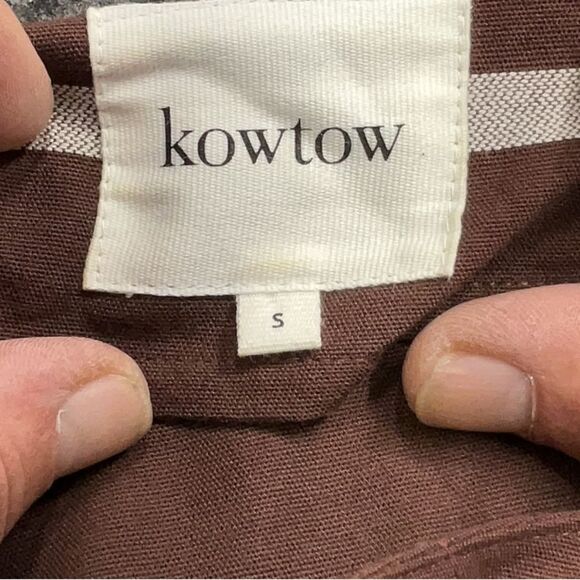 Kowtow Nelken Top 100% Organic Cotton 3/4 Bell Sleeve Brown Landscape Stripe Sm - Picture 5 of 6